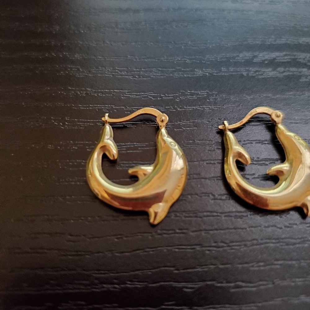14K gold dolphin earrings - Picture 2 of 4